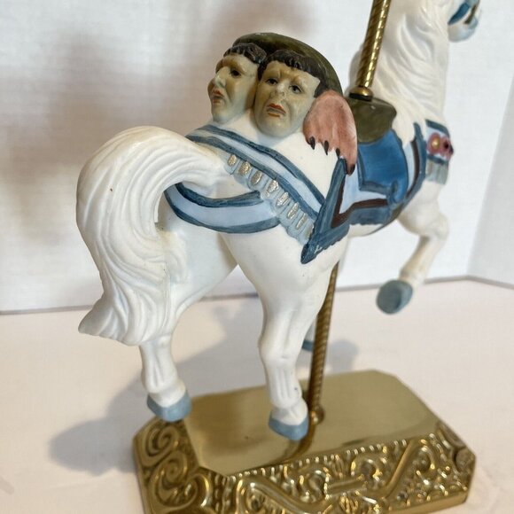 Vintage Impulse Giftware Carousel Horse Porcelain On Brass Stand White 9.5" - Picture 3 of 12